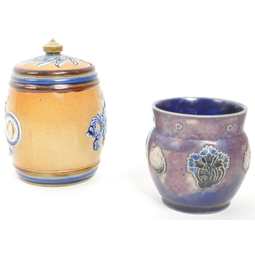 156 - Royal Doulton - Lambeth - Two early 20th century Royal Doulton Lambeth ceramic vase and tobacco jar.... 