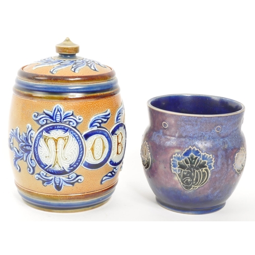 156 - Royal Doulton - Lambeth - Two early 20th century Royal Doulton Lambeth ceramic vase and tobacco jar.... 