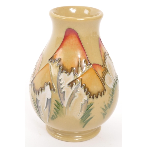 158 - Moorcroft Pottery - Magical Toadstool design bud vase, designed by Kerry Goodwin, impressed and pain... 