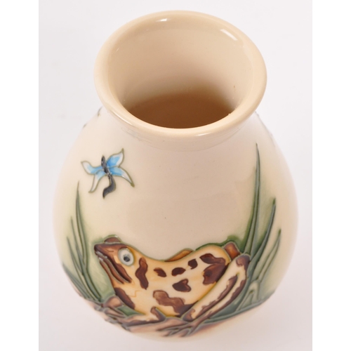 159 - Moorcroft Pottery - Contemporary bud / stem ceramic vase. Toad with dragonfly design. Signed KW 2009... 