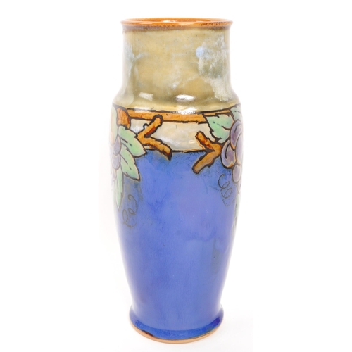 179 - Royal Doulton - Lambeth - Art Deco ceramic pottery vase. With hanging fruit designs on blue and gree... 