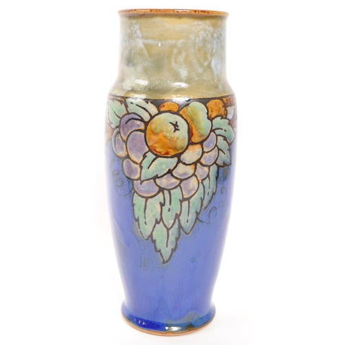 179 - Royal Doulton - Lambeth - Art Deco ceramic pottery vase. With hanging fruit designs on blue and gree... 