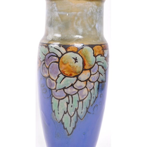 179 - Royal Doulton - Lambeth - Art Deco ceramic pottery vase. With hanging fruit designs on blue and gree... 