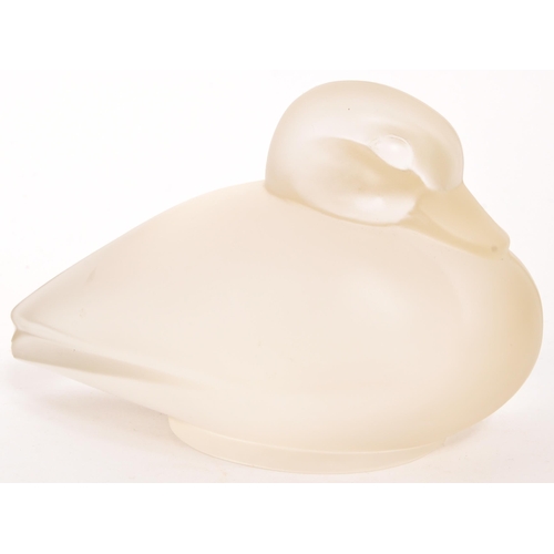 181 - Lucienne Bloch for Leerdam Glassworks, a 1930s Art Deco frosted glass figure of a resting duck.(12.5... 