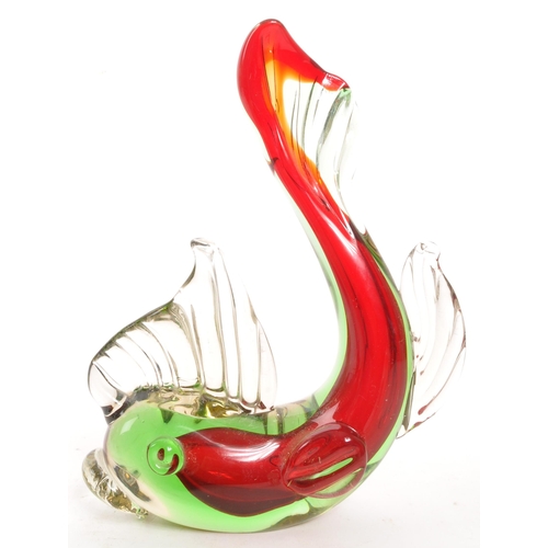 197 - A collection of three 20th century Murano glass animal figures to include two fish, a bird and an el... 