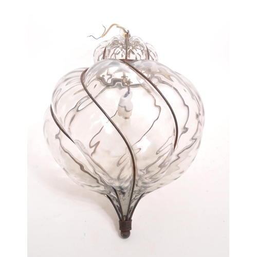 199 - A mid 20th century hand blown Murano Venetian style glass ceiling light shade. Impressed into a meta... 