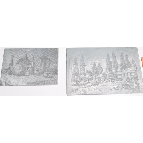 208 - A collection of pictorial printing plates in copper for various scenes. Copper metal construction, s... 