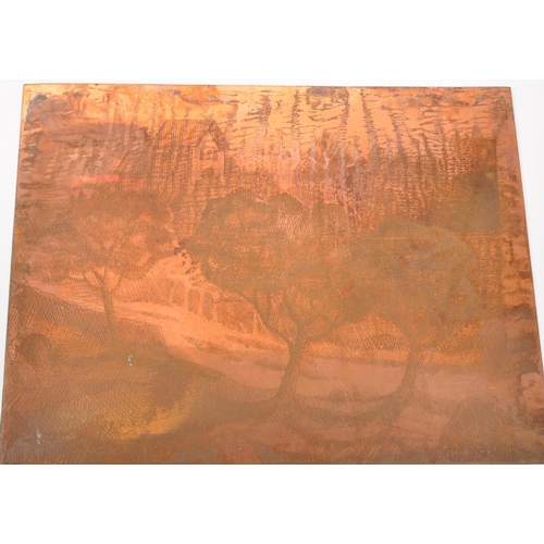 208 - A collection of pictorial printing plates in copper for various scenes. Copper metal construction, s... 