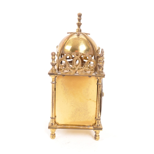 223 - Smiths - A vintage mid 20th century brass lantern mantel clock. With later battery operated movement... 