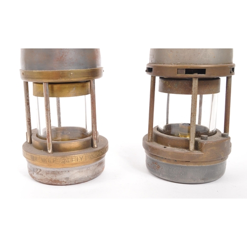 236 - The Wolf Safety Lamp Co - Two vintage 20th century miners' safety lamps / lights. Both with hanging ... 