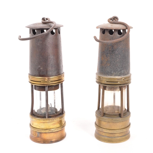 248 - Hailwood & Ackroyd - Two brass metal vintage 20th century safety miner's lamps. The protector la... 