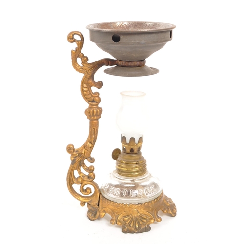 250 - A late 19th century Victorian oil lamp / censer. The lamp featuring a pressed glass reservoir with '... 