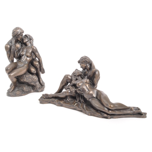 290 - Heredities - Two contemporary bronze resin nude statue / figurines. Titled Look of Love & Lovers... 