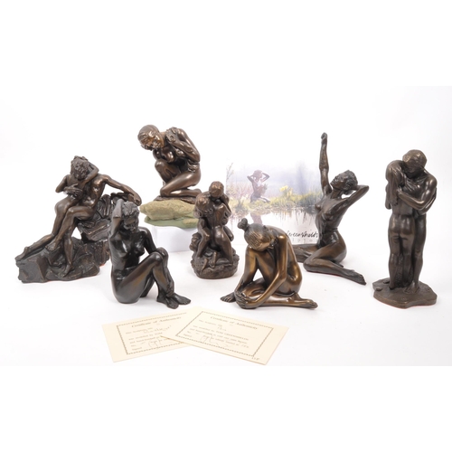 291 - A collection of bronze resin nude Art Nouveau style figurines / statues. Some depict courting couple... 