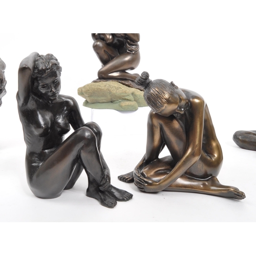 291 - A collection of bronze resin nude Art Nouveau style figurines / statues. Some depict courting couple... 