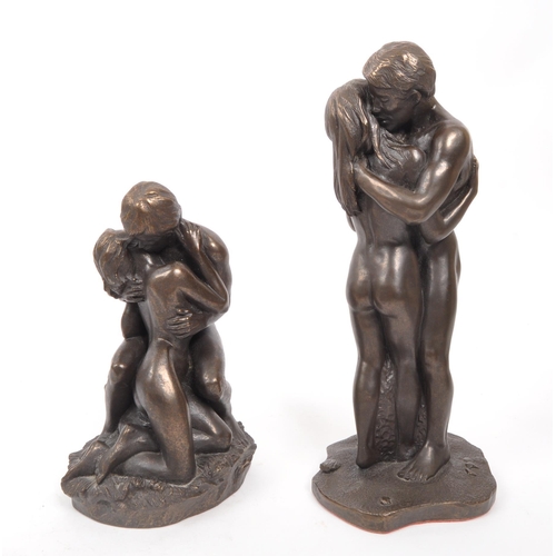 291 - A collection of bronze resin nude Art Nouveau style figurines / statues. Some depict courting couple... 