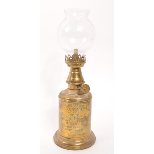 304 - A 20th Century French brass pigeon lamp / oil lamp with inscription to front: LAMPE FEUTREE 'OLYMPE'... 