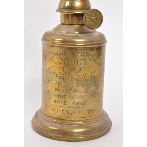 304 - A 20th Century French brass pigeon lamp / oil lamp with inscription to front: LAMPE FEUTREE 'OLYMPE'... 