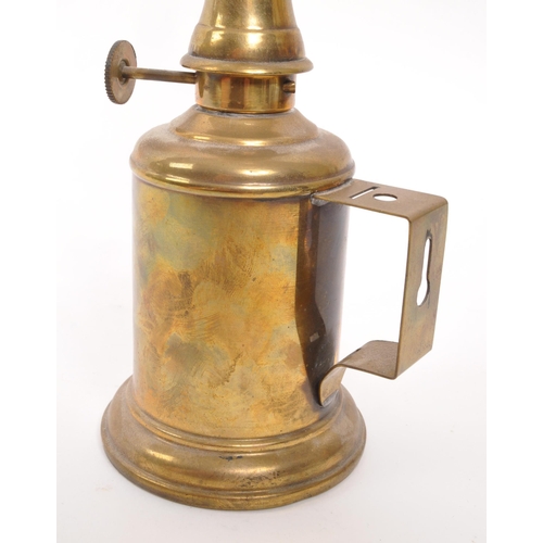 304 - A 20th Century French brass pigeon lamp / oil lamp with inscription to front: LAMPE FEUTREE 'OLYMPE'... 