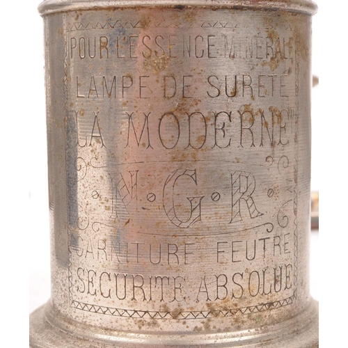 305 - A 20th Century glass and metal French porch lantern with a collection of other pewter items comprisi... 