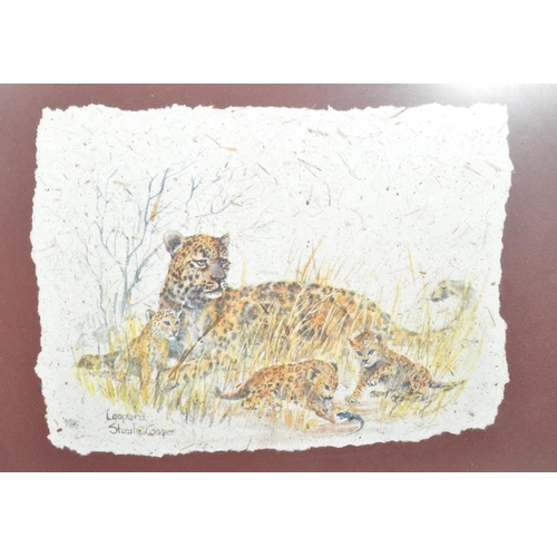 316 - Shiela Cooper - A limited edition print of elephant dung. Depicting a leopard wild cat with cubs. Pr... 