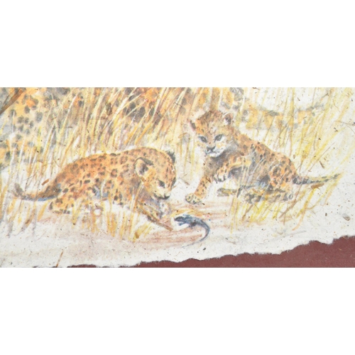 316 - Shiela Cooper - A limited edition print of elephant dung. Depicting a leopard wild cat with cubs. Pr... 