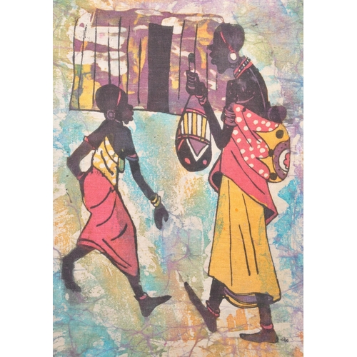 317 - Two vintage 20th century batik prints on fabric. African tribal depictions of female African figures... 