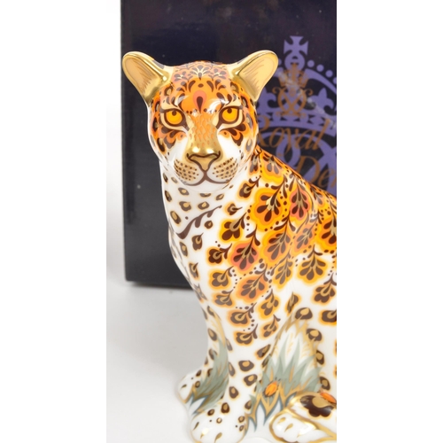 34 - Royal Crown Derby - Two porcelain china Royal Crown Derby ' Leopardess ' and ' Leopard Cub ' paperwe... 