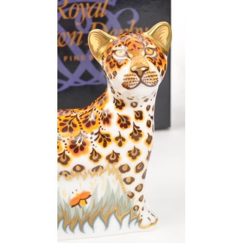 34 - Royal Crown Derby - Two porcelain china Royal Crown Derby ' Leopardess ' and ' Leopard Cub ' paperwe... 