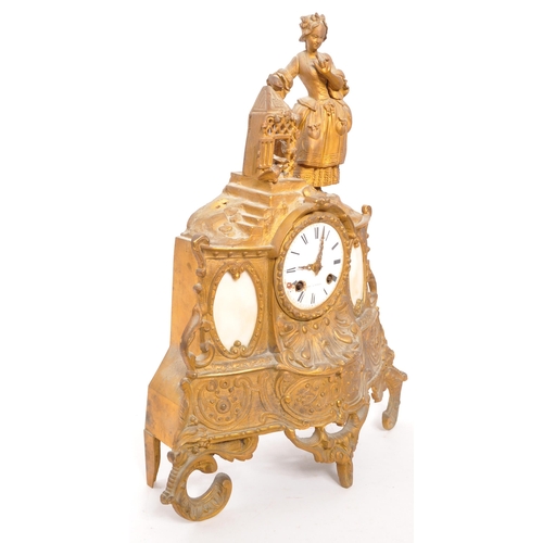 350 - A 19th century French ormolu & marble figural mantel clock. Parisian made mantel clock with Foy ... 