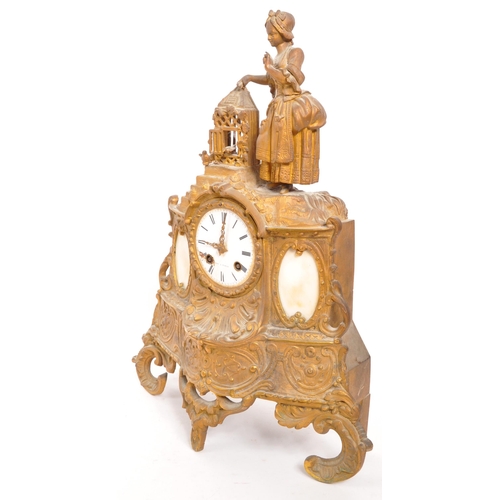 350 - A 19th century French ormolu & marble figural mantel clock. Parisian made mantel clock with Foy ... 