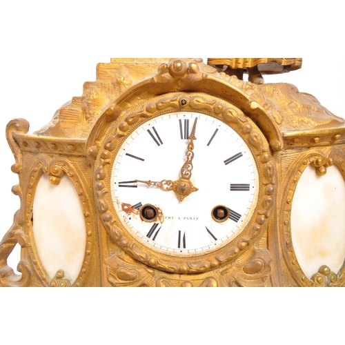 350 - A 19th century French ormolu & marble figural mantel clock. Parisian made mantel clock with Foy ... 