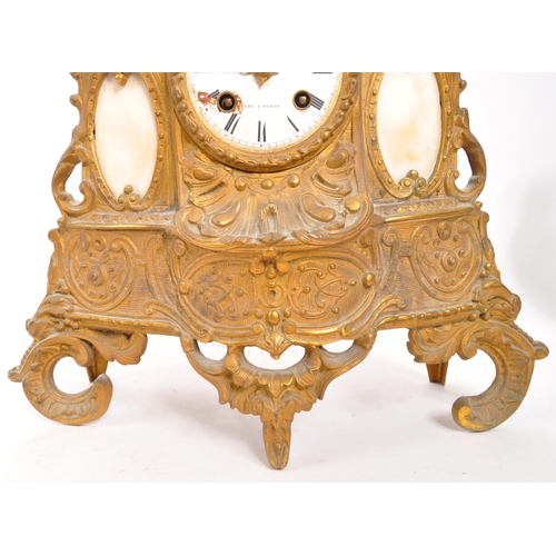 350 - A 19th century French ormolu & marble figural mantel clock. Parisian made mantel clock with Foy ... 