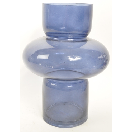 351 - A mid century style retro hooped studio glass vase in teal / slate blue colour. Unmarked to the base... 