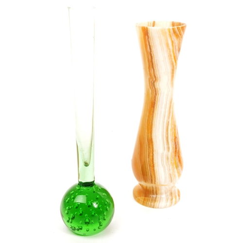 356 - A collection of assorted studio glass pieces to include bubble control bud vases, lilac bubble contr... 