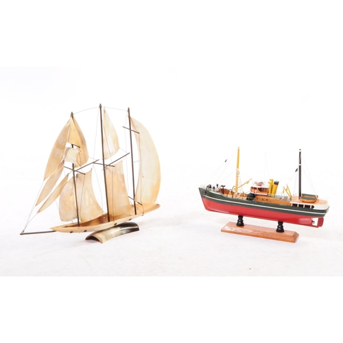 359 - Three hand made scratch built model boats comprising x2 stationary wooden examples with detailed rig... 