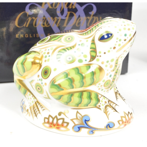 36 - Royal Crown Derby - A collection of three porcelain china Royal Crown Derby paperweights figures. Co... 