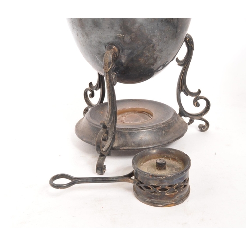 360 - 19th century Victorian silver plate teapot on stand with three place egg coddler. The hot water kett... 