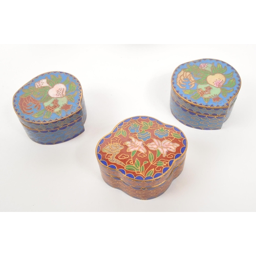 381 - A collection of x8 vintage Chinese Cloisonne enamelled trinket pots decorated with floral motifs, bi... 