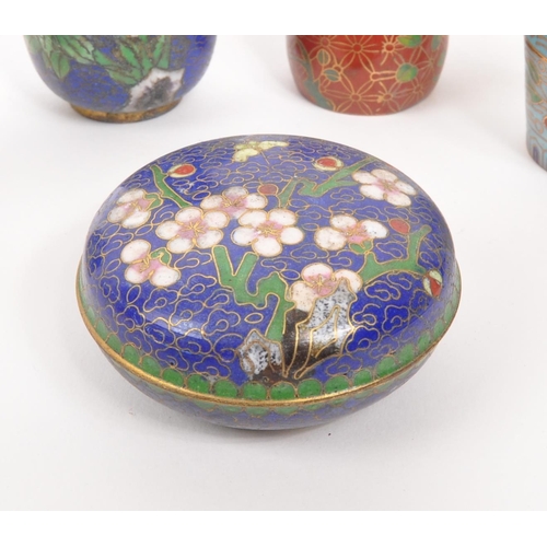 381 - A collection of x8 vintage Chinese Cloisonne enamelled trinket pots decorated with floral motifs, bi... 