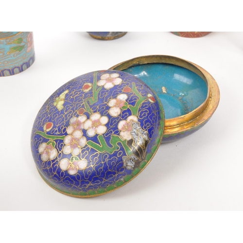 381 - A collection of x8 vintage Chinese Cloisonne enamelled trinket pots decorated with floral motifs, bi... 