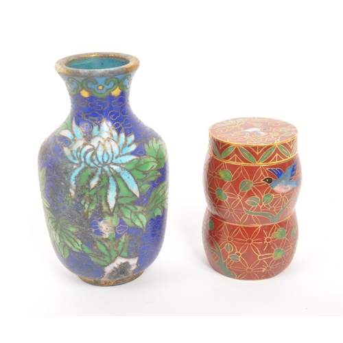 381 - A collection of x8 vintage Chinese Cloisonne enamelled trinket pots decorated with floral motifs, bi... 