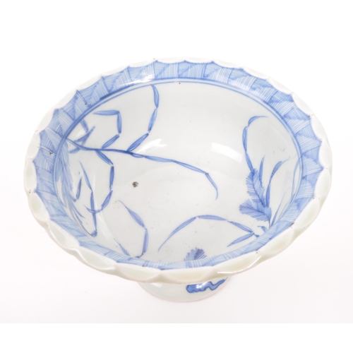 382 - An early 20th Century circa 1920s Chines blue and white tazza bowl painted with blue bamboo decorati... 