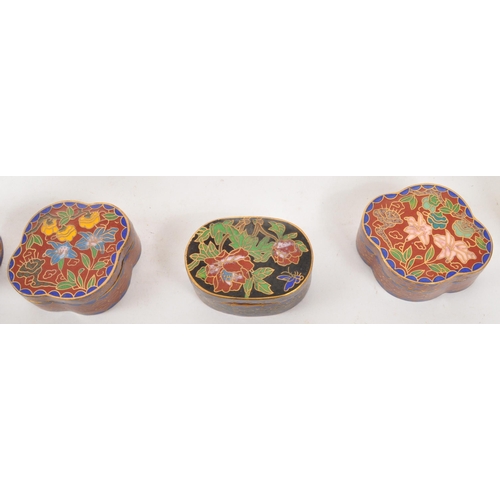 389 - A collection of x10 vintage Chinese Cloisonne enamelled trinket pots decorated with floral motifs, b... 