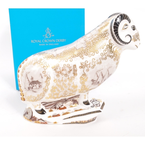 4 - Royal Crown Derby - A porcelain china limited edition ' Heritage Ram ' Royal Crown Derby paperweight... 