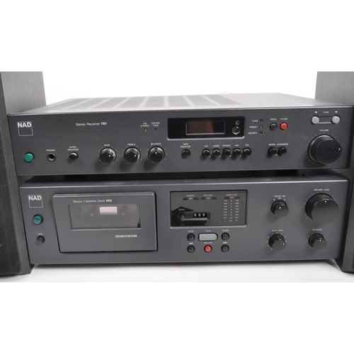 405 - NAD - A late 20th century 1990s NAD stereo reciever 701 and NAD stereo cassette deck 602 alongside a... 