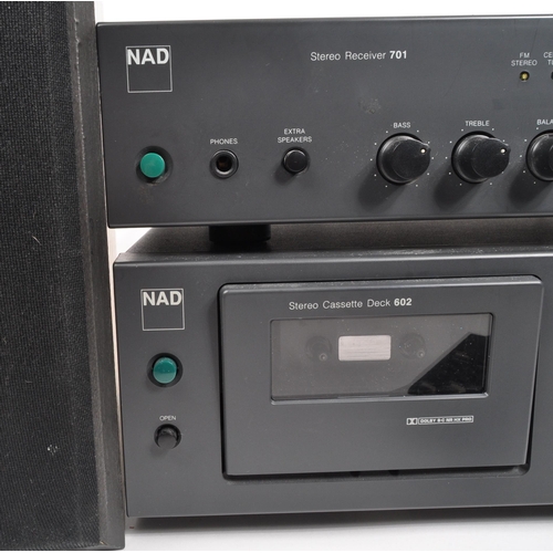 405 - NAD - A late 20th century 1990s NAD stereo reciever 701 and NAD stereo cassette deck 602 alongside a... 