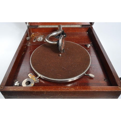 406 - His Masters Voice HMV - A 20th Century 1920s HMV gramophone within wooden box, having hinged lid and... 