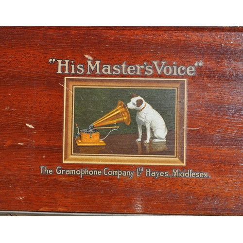 406 - His Masters Voice HMV - A 20th Century 1920s HMV gramophone within wooden box, having hinged lid and... 