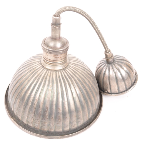 427 - A vintage art deco style hanging ceiling pendant light with a ribbed metal surface and matching ceil... 